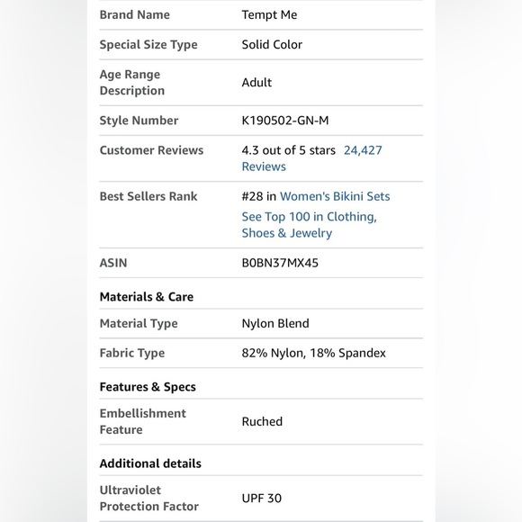 Tempt Me 2-pc retro style high waist ruched swimsuit bikini size Medium green - Picture 6 of 6